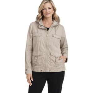 GAP Utility Jacket Light Tan Hood Long Sleeve With Buttons Pockets Size XS